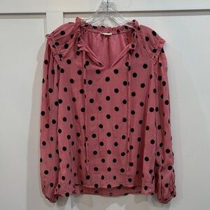 JODIFL Women’s Pink Polka Dot Long-Sleeve Blouse